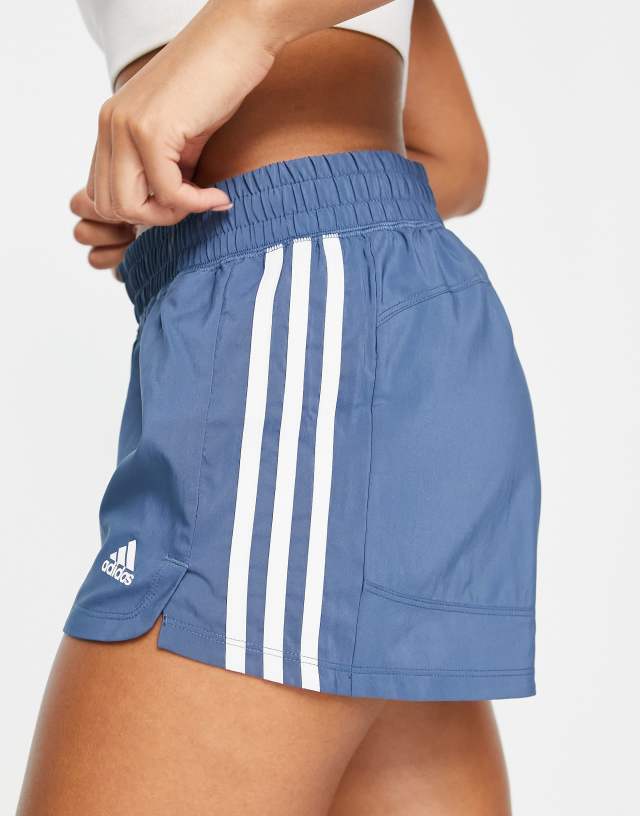 adidas Training 3 stripe shorts in blue