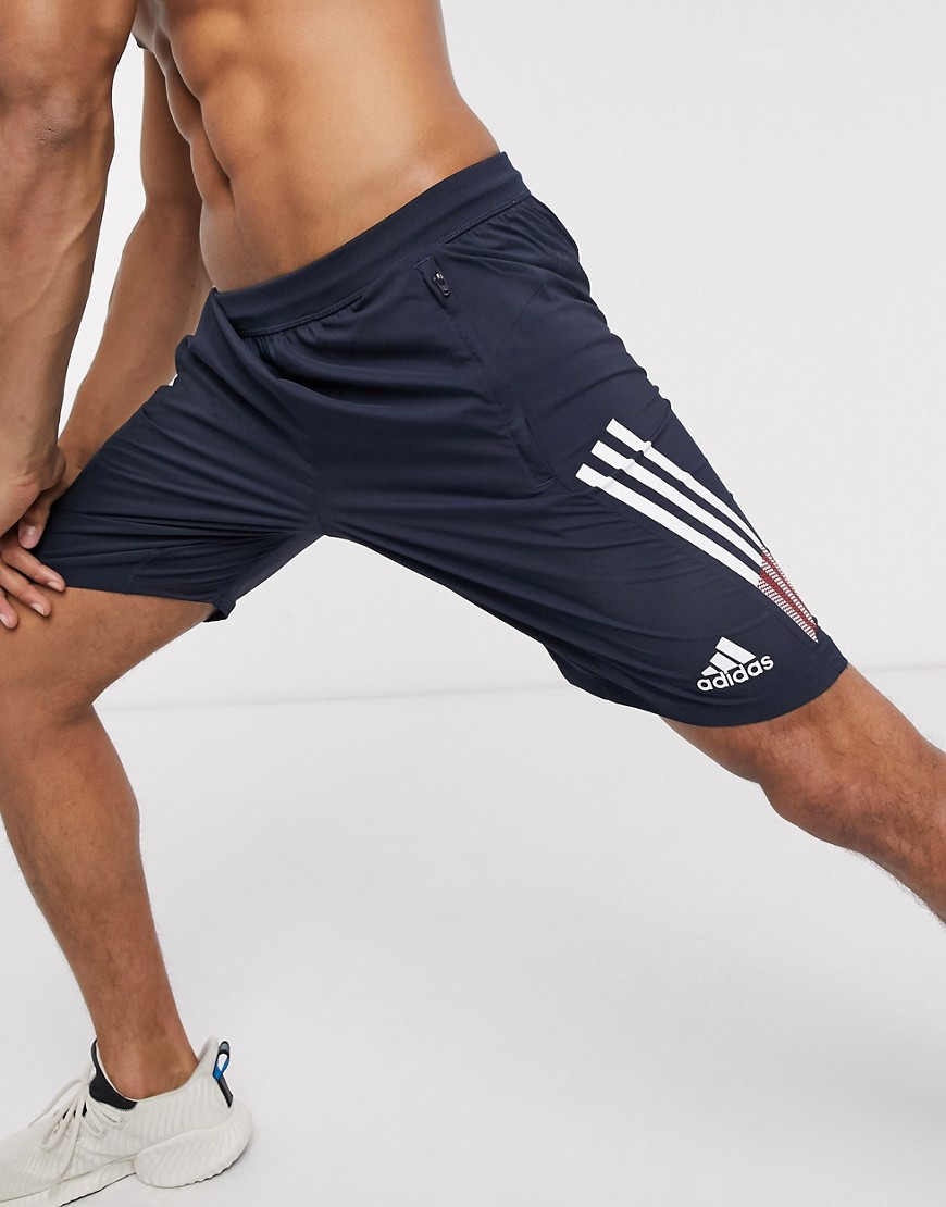 Adidas Training 3 stripe shorts in navy