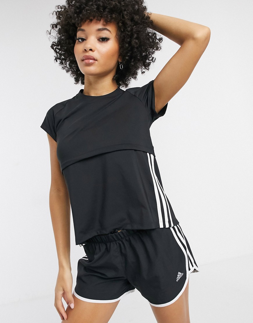 Adidas Training 3 stripe t-shirt in black