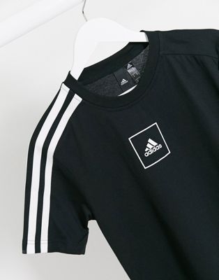 adidas 3 stripe t shirt black