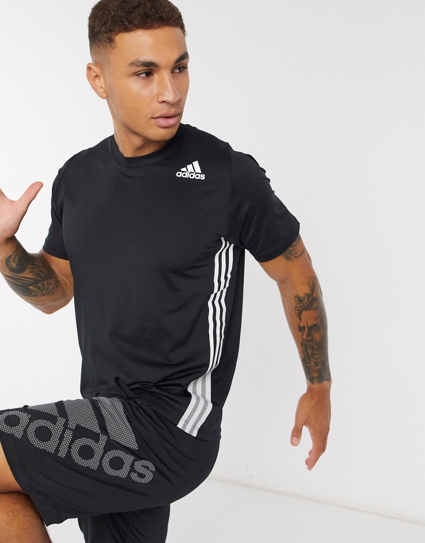 Adidas Training 3 stripe t-shirt in black