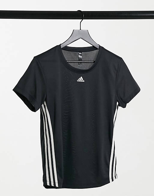 adidas Training 3 stripe t-shirt in black