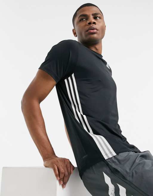 Adidas black three stripe best sale t shirt