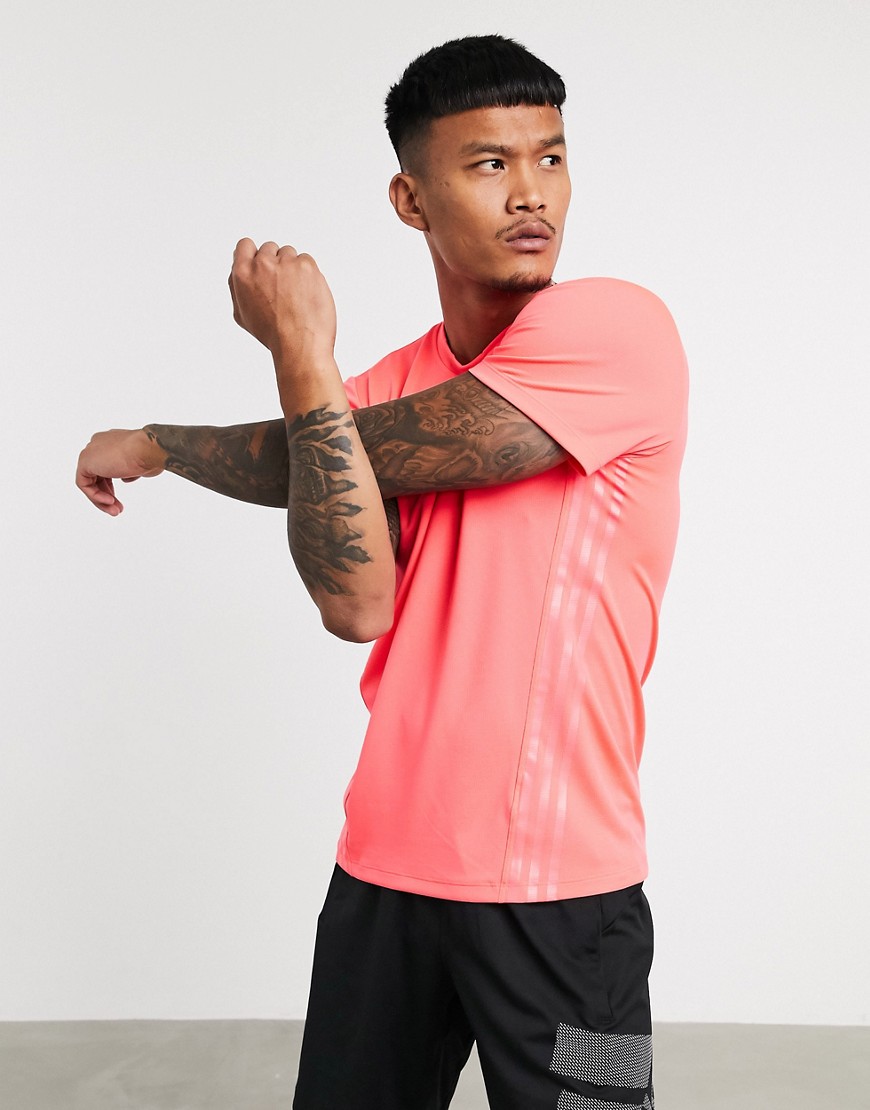 adidas Training 3 stripe t-shirt in bright pink
