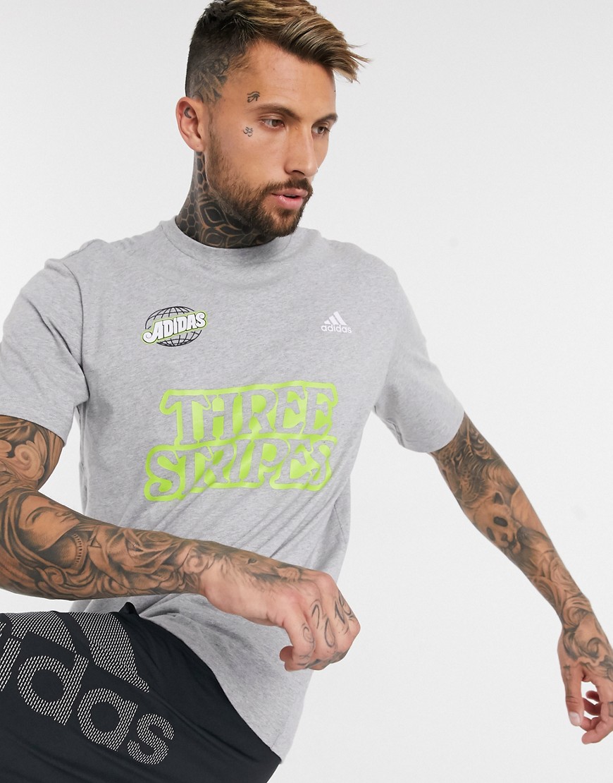 Adidas Originals Adidas Training 3 Stripe T-shirt In Gray-green In Grey