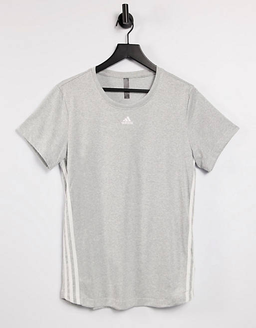 adidas Training 3 stripe t-shirt in grey
