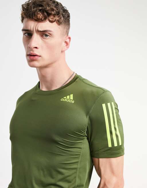 adidas Training 3 stripe tshirt in khaki ASOS