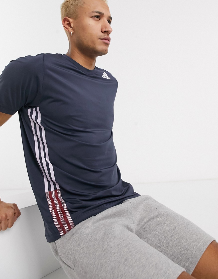 Adidas Training 3 stripe t-shirt in navy