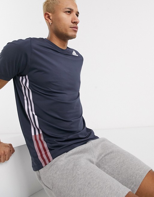 adidas Training 3 stripe t-shirt in navy