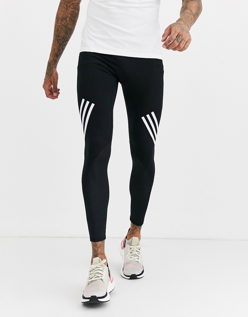 Adidas Training 3 stripe tights in black