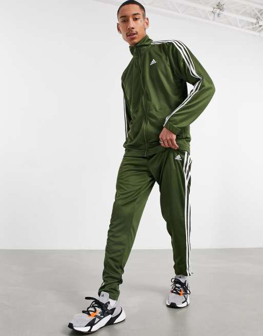 adidas Training 3 stripe Tiro tracksuit in khaki