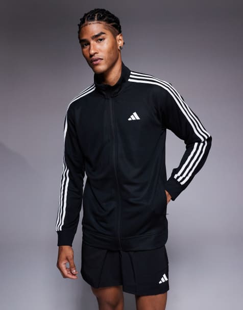 adidas Training 3 stripe track jacket in black - view 1