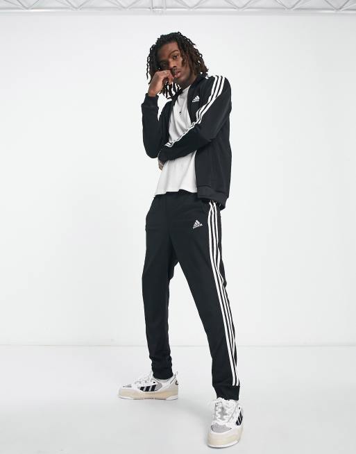 adidas Training stripe tracksuit in black ASOS