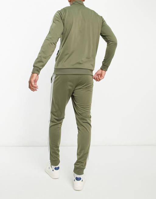 adidas Training 3 stripe tracksuit in green