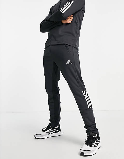adidas Training 3 stripe training jogger in black