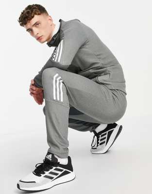 adidas Training 3 stripe training trackies in grey | ASOS