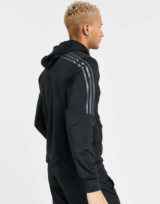 Adidas zne 3 stripe best sale zip thru hoodie in white