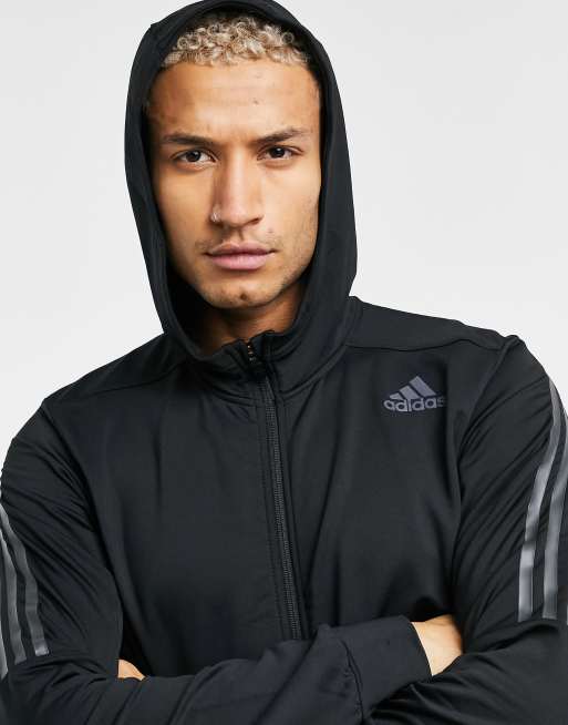 Adidas 3 stripe store zip through hoody