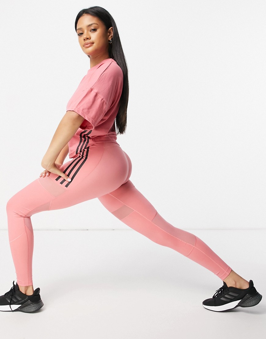 Adidas Training 3-Stripes leggings in pink