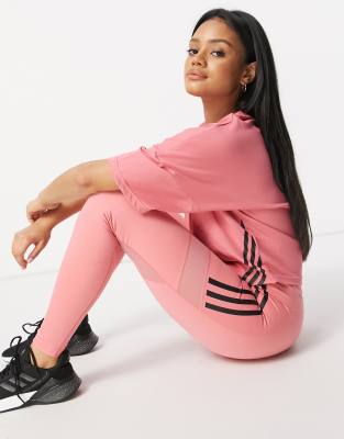 adidas training three stripe leggings in dark pink
