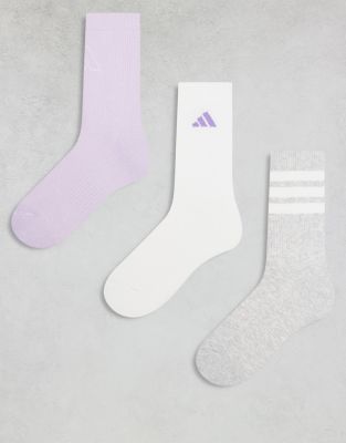 adidas Training - 3er-Pack Crew-Socken in Grau, Weiß und Flieder-Bunt