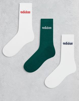 adidas Training - 3er-Pack Crew-Socken in Grün, Weiß und Rot-Bunt