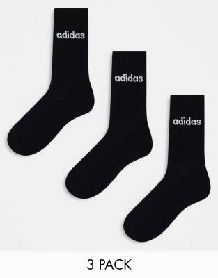adidas Training - 3er-Pack Crew-Socken in Schwarz mit linearem Logo-Bunt