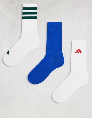 adidas Training - 3er-Pack Crew-Socken in Weiß, Blau und Grün-Bunt