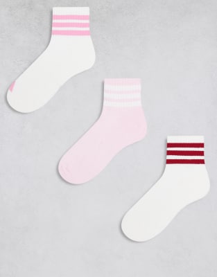 adidas Training - 3er-Pack knöchelhohe Socken in Rosa, Rot und Weiß