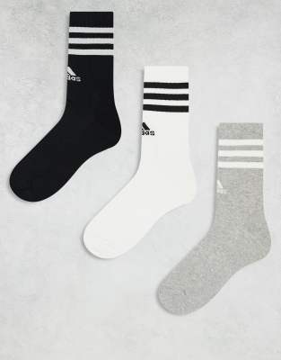 adidas Training - 3er-Pack Socken in Schwarz, Weiß und Grau mit drei Streifen-Bunt