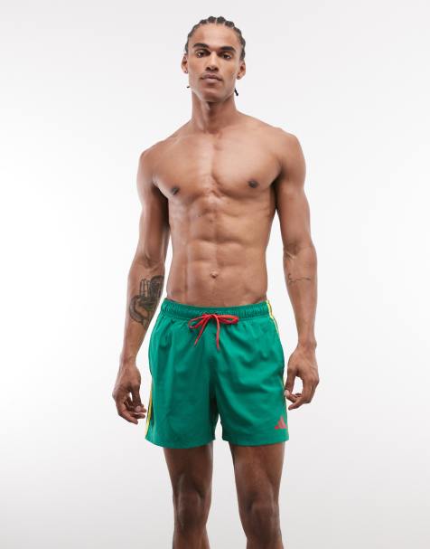 adidas Training 5in swimshorts in green, red and yellow - view 1