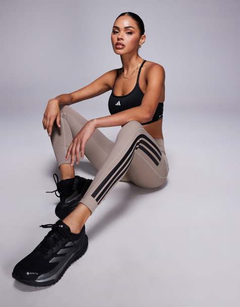adidas Training 7/8 optime leggings with tonal 3 stripe in chalky brown - view 1