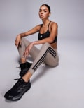 [adidas performance] adidas Training 7/8 Optime leggings with tonal 3 stripe in chalky brown XL chalky brown