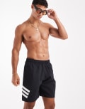 [adidas performance] adidas Training 8" 3 stripe swim shorts in black XL Black/ white