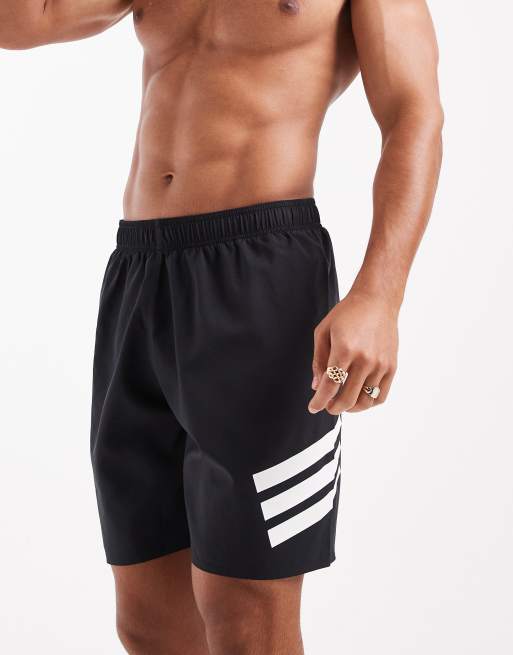 adidas Training 8" 3 stripe swim shorts in black, 2 of 5