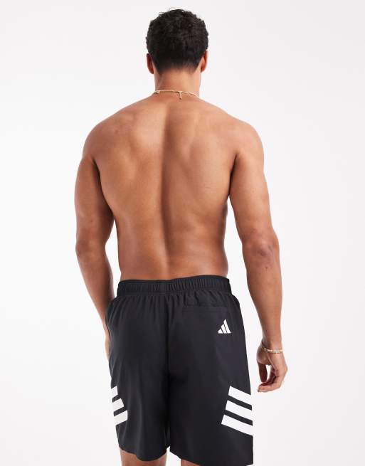 adidas Training 8" 3 stripe swim shorts in black, 3 of 5