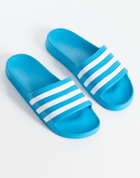 adidas Training – Adilette – Aqua – Blå och vita tofflor - view 1