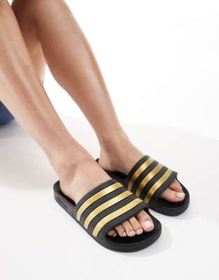 adidas Training Adilette sliders  and gold