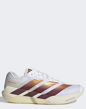 adidas Training Adizero Dropset Pro trainers in white and maroon