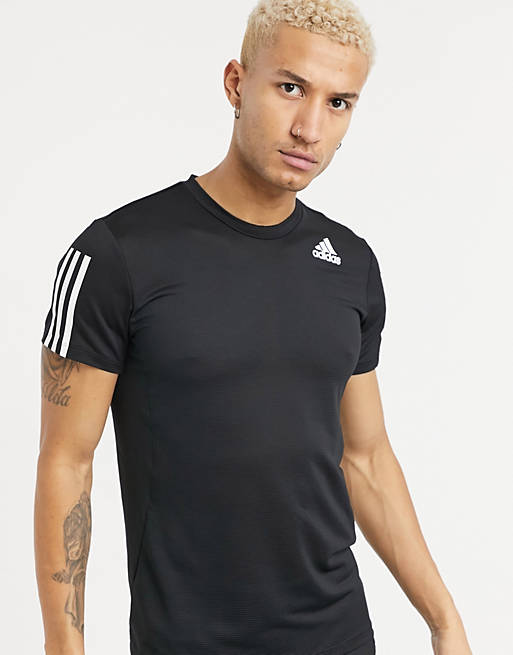 adidas Training Aeroknit 3 stripe t-shirt in black