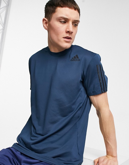 adidas Training Aeroknit 3 stripe t-shirt in blue