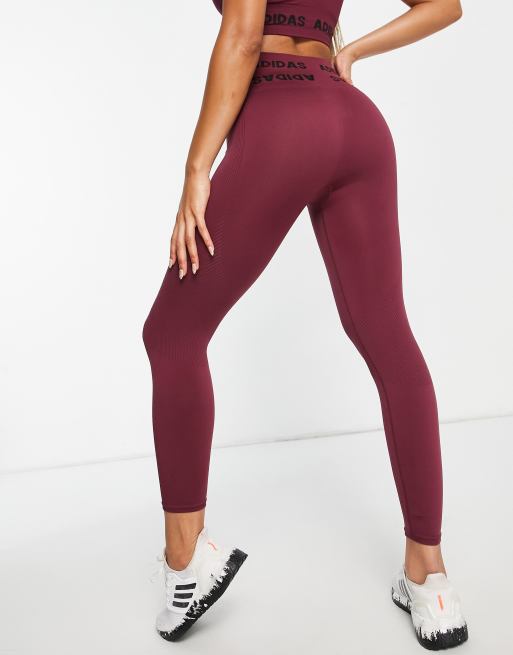 adidas Training Aeroknit leggings in burgundy