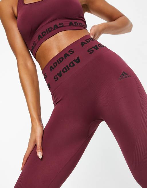 adidas Training Aeroknit leggings in burgundy-Red, H37610