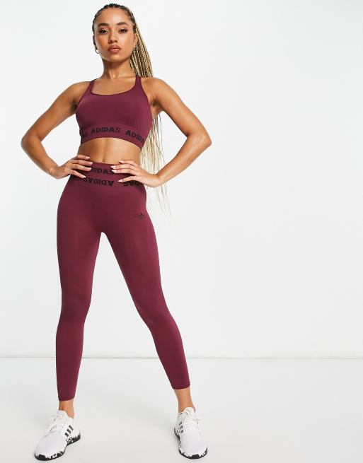 adidas Training Aeroknit leggings in burgundy