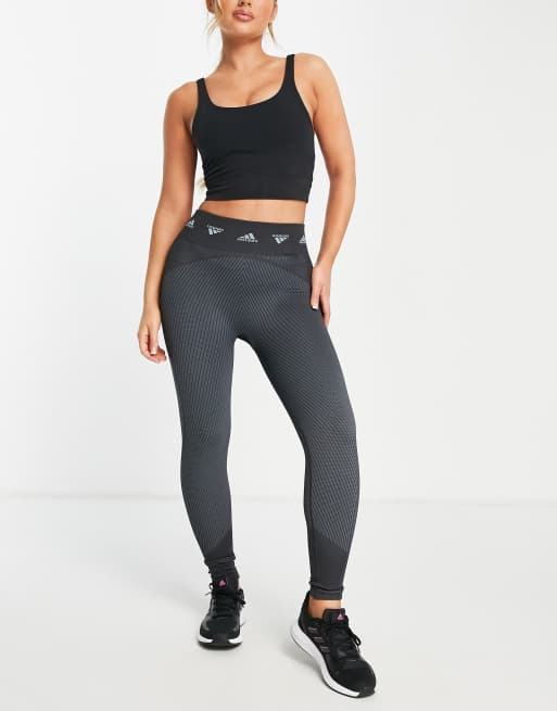 adidas Training Aeroknit repeater logo 7/8 leggings in black