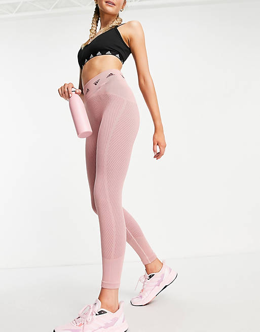 adidas Training Aeroknit repeater logo 7/8 leggings in pink
