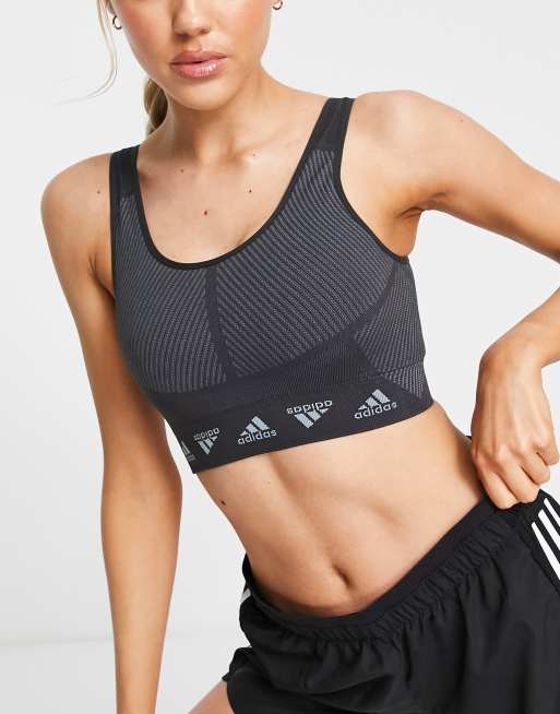 adidas Training Aeroknit repeater logo low support sports bra in