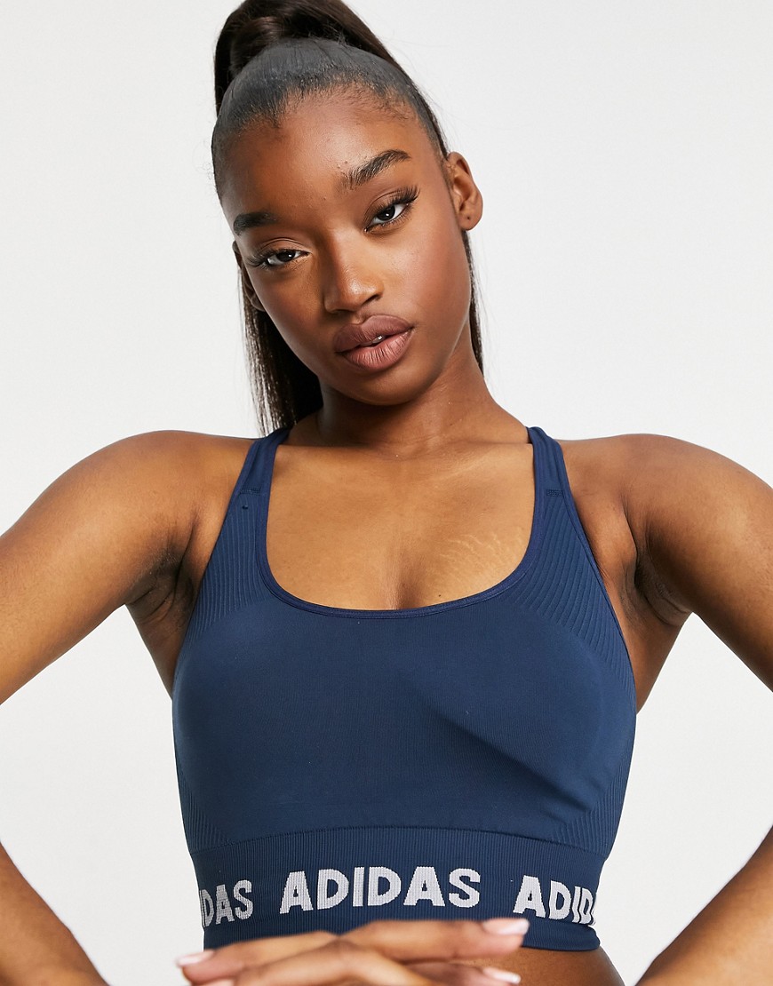 Adidas Training Aeroknit seamless light support sports bra in navy