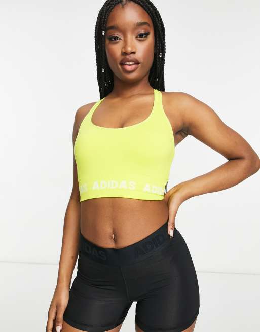 adidas Training Aeroknit seamless light support sports bra in yellow