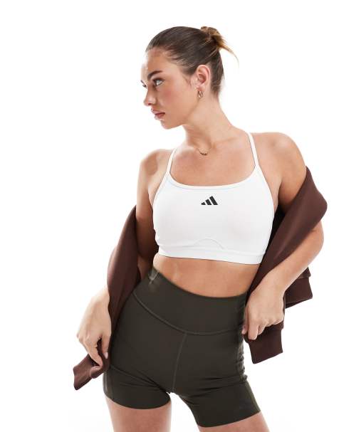 adidas Training – Aeroreact – BH in Weiß mit den drei Streifen - view 1